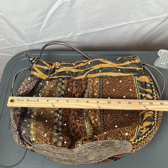 Rita Diana for Mylinka Vintage Animal Print Cinch Bag w/ Crystals Gypsy Boho - Picture 5 of 7
